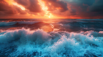 Fototapeta premium Dramatic Ocean Waves at Sunset