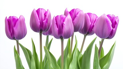 Naklejka premium Purple tulips in bloom on white background