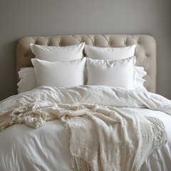 Classic bed with pillow and throw created with generated ai