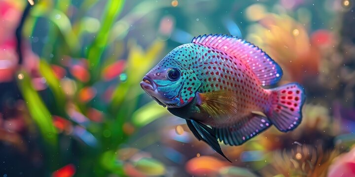 King Kamfa Flowerhorn Cichlid Hybrid Fish Swimming in Tank