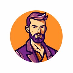 Modern Male Avatar Illustration with Stylish Beard and Hair in Vibrant Colors, Ideal for Profile and Social Media Icons.
