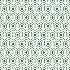 Fototapeta premium Contemporary honeycomb geometric pattern. Repeated hexagons ornament. Modern mosaic background. Seamless surface abstract design. Geo wallpaper. Digital paper, textile print. Vector art