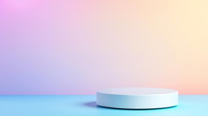 Minimalist white podium on pastel gradient background for product display.