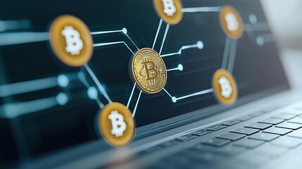 A concept image of a digital wallet interacting with a blockchain ledger, highlighting the secure and decentralized nature of transactions, with data streams flowing seamlessly bet