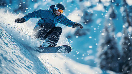 Snowboarder skillfully executes a stunning trick in snow