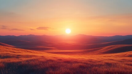 Obraz premium Scenic Rolling Hills and a Radiant Sunset on the Horizon Wallpaper