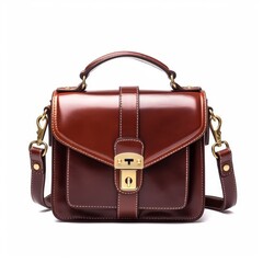 Elegant Brown Leather Handbag with Gold Buckle and Adjustable Strap - Perfect for Fashion, Business, and Casual Wear