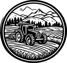 Farming with tractor icon