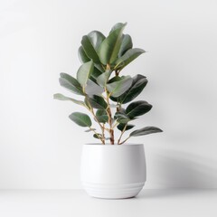 Modern Fiddle Leaf Fig Houseplant in Minimalistic White Pot | Clean and Simple Interior Decor for Home or Office