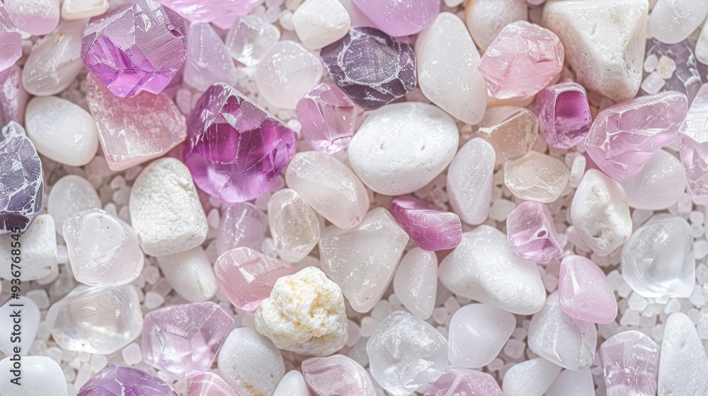 Aufkleber a variety of light pink and white stones are thoughtfully arranged together on a smooth surface, hig