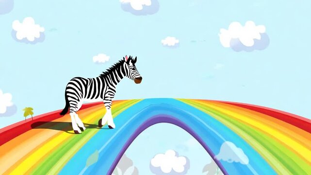 Zebra Walking on a Rainbow Generative AI