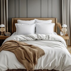 Obraz premium Classic bed with pillow and throw created with generated ai