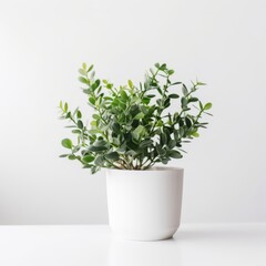Minimalist Green Potted Plant on White Background, Modern Home Decor, Indoor Foliage