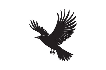 Flying Bird with Spread Wings Silhouette - Black and White Vector Art