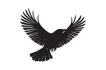 Flying Bird with Spread Wings Silhouette - Black and White Vector Art