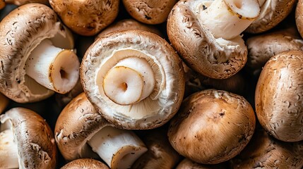 Freshly Picked Boletus Mushrooms Stacked Closely Together in a Natural Forest Setting