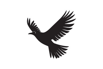 Flying Bird with Spread Wings Silhouette - Black and White Vector Art