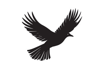 Flying Bird with Spread Wings Silhouette - Black and White Vector Art