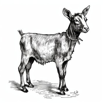 recommend clip art: Detailed Goat Illustration in Black and White, Farm Animal Drawing, Line Art of Goat for Educational and Artistic Use