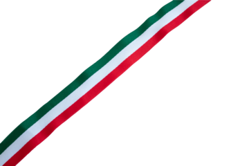 Listón con colores de bandera mexicana, verde blanco y rojo. Fondo transparente, formato PNG