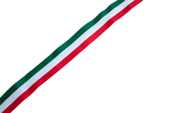 Listón con colores de bandera mexicana, verde blanco y rojo. Fondo transparente, formato PNG