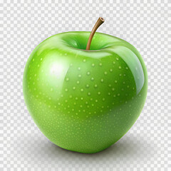 Bright green apple with a shiny skin and a green stem, isolated