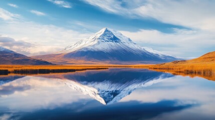 Fototapeta premium Majestic mountain reflected in a vast, serene lake, natural beauty captured