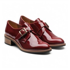 Stylish Burgundy Leather Shoes with Gold Buckle - Fashionable Footwear for Women