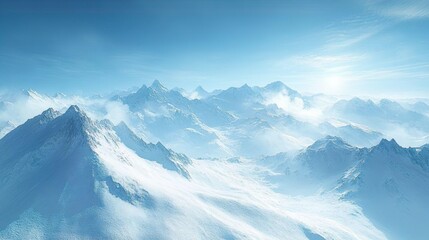 Naklejka premium Clear sky above majestic snow-capped mountains ideal for creating striking winter-themed and scenic wallpapers