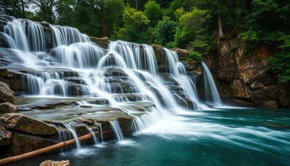 Fototapeta premium Beautiful Krka Waterfalls in Krka National Park,Croatia.Long exposure for flowing water, ai