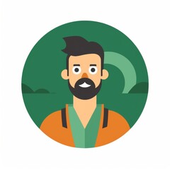 Fototapeta premium Colorful Male Avatar Illustration with Bearded Character and Green Background in Minimalist Style