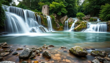 Fototapeta premium Beautiful Krka Waterfalls in Krka National Park,Croatia.Long exposure for flowing water, ai