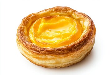 Egg Tart, A pastry consisting of an outer crust filled with egg custard, popular in Cantonese cuisine and often found in dim sum restaurants. isolated on white background