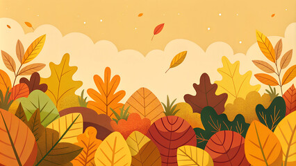 Abstract Autumn Banner Background of Leaves with copy space. Autumn leaves banner background with copy space. Flat illustration of botanical leaves watercolor