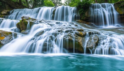 Fototapeta premium Beautiful Krka Waterfalls in Krka National Park,Croatia.Long exposure for flowing water, ai