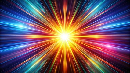 Obraz premium Vibrant colorful rays burst outward from a central point, radiating energy and warmth, evoking a sense of dynamism and explosive creativity in a stylized abstract design.