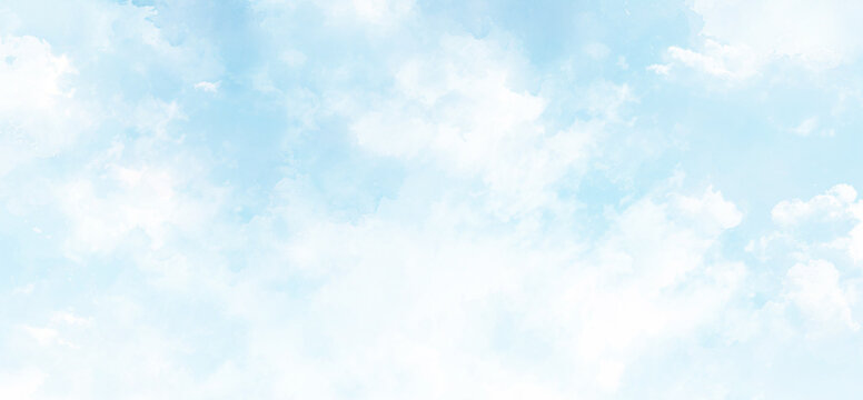 blue sky with white clouds watercolor background