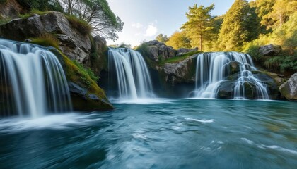 Fototapeta premium Beautiful Krka Waterfalls in Krka National Park,Croatia.Long exposure for flowing water, ai