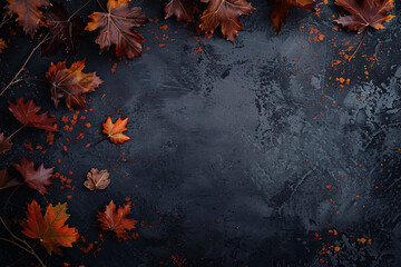 Autumn background. Autumn leaves on dark textured background