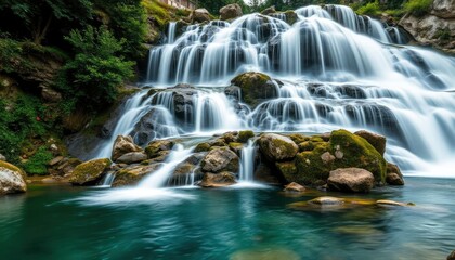 Obraz premium Beautiful Krka Waterfalls in Krka National Park,Croatia.Long exposure for flowing water, ai