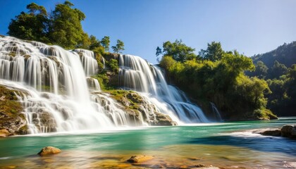 Fototapeta premium Beautiful Krka Waterfalls in Krka National Park,Croatia.Long exposure for flowing water, ai