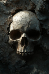 Rock looking like a skull protruding from a rock wall 