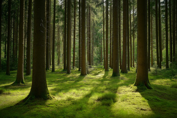 beautiful green forest on a beautiful sunny day, generative AI