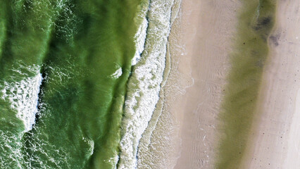 Aerial view Of waves on the beach