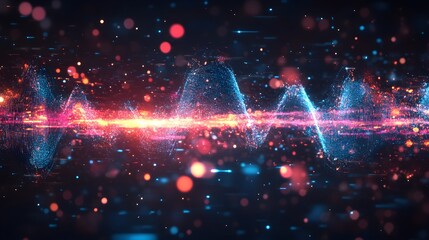 Double exposure of a microphone with soundwaves and AI symbols, illustrating advanced speech analysis.--style raw