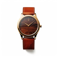 Elegant Brown Leather Watch With Wooden Face - Stylish Timepiece Design