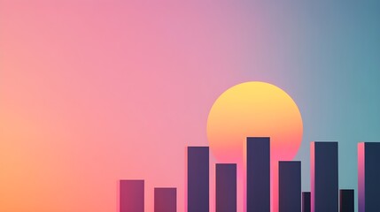 Fototapeta premium Futuristic skyline, sunset gradient, silhouetted skyscrapers