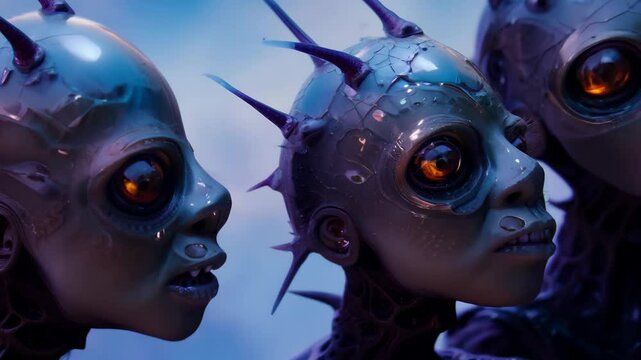 Encounter with a mysterious group of aliens in a darkened spaceship environment