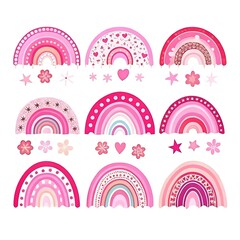 Pink Rainbow Collection - Trendy Boho Style Digital Rainbows