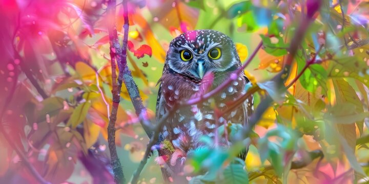 Pygmy Owl blending in with the surrounding leaves